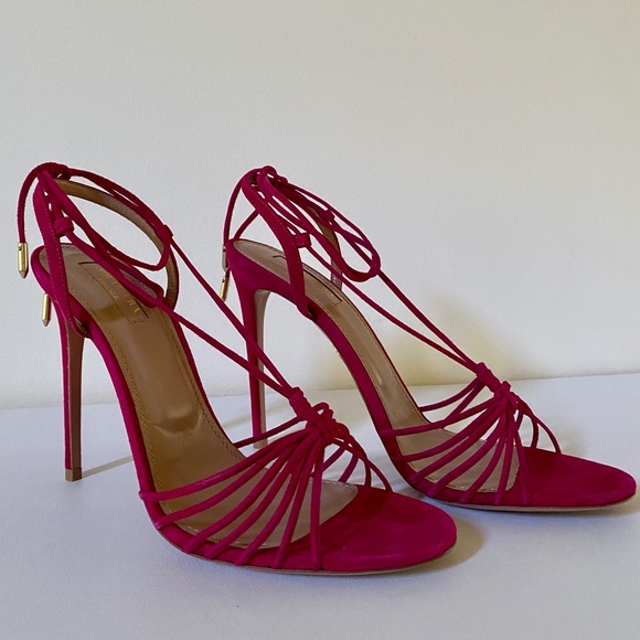 Aquazzura Magenta Suede Whisper Sandal 105 NIB Sz US9 / IT39 - Picture 13 of 15